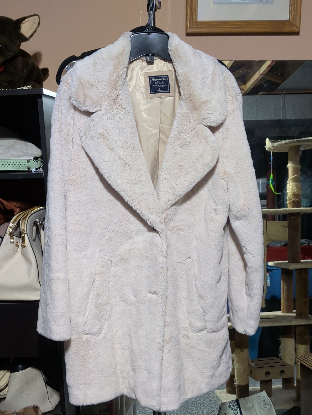 Abercrombie & Fitch Light Cream Faux Teddy Coat